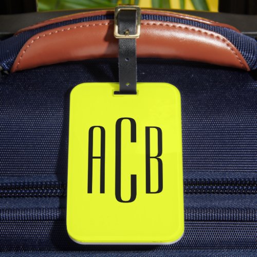 Vivid Yellow Vertical Three Letter Monogram Luggage Tag