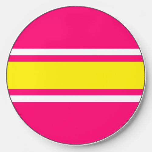 Vivid Yellow White Stripes Bright Pink Background Wireless Charger
