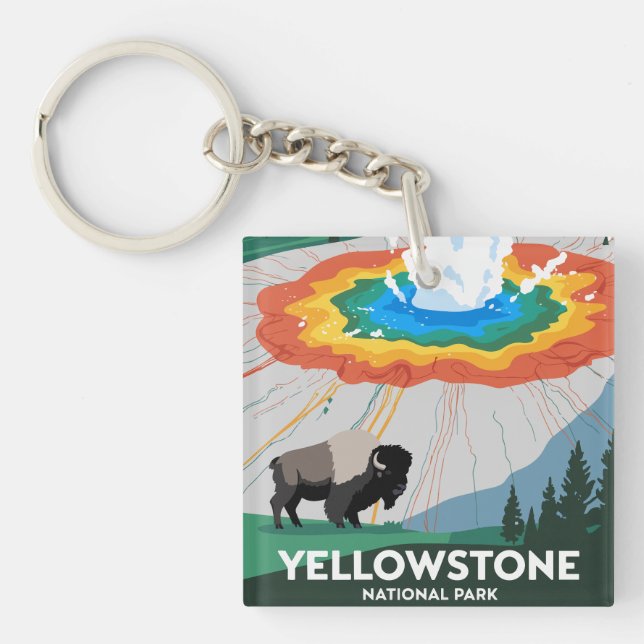 Vivid Yellowstone National Park Keychain (Front)