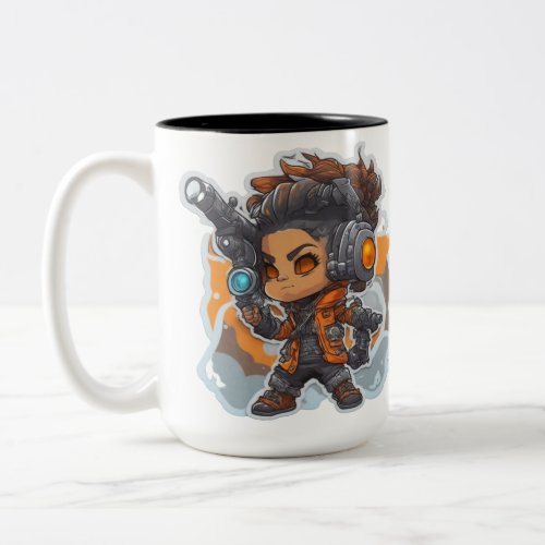 vivid young dwarf holding a big canon Two_Tone coffee mug