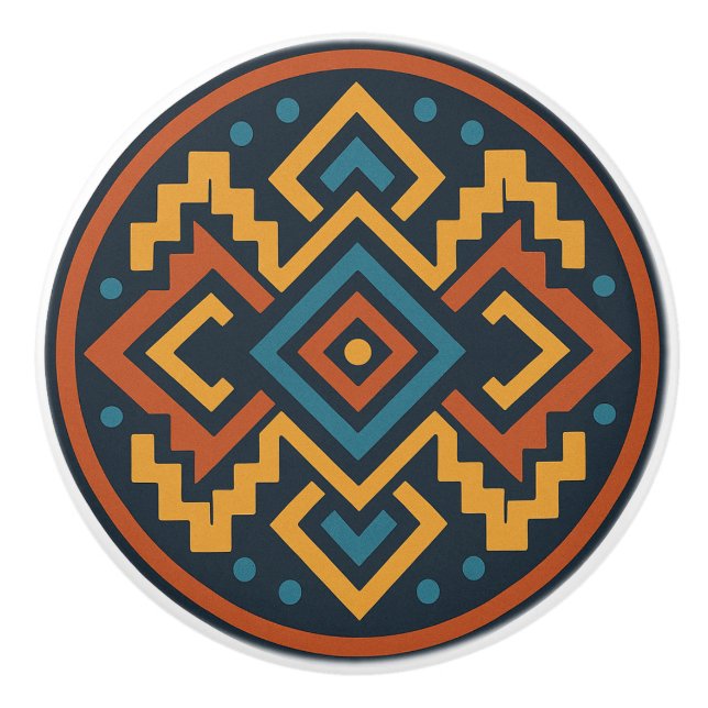 Vivid Zapotec Diamond Geometry Cabinet Knob Pull (Front)