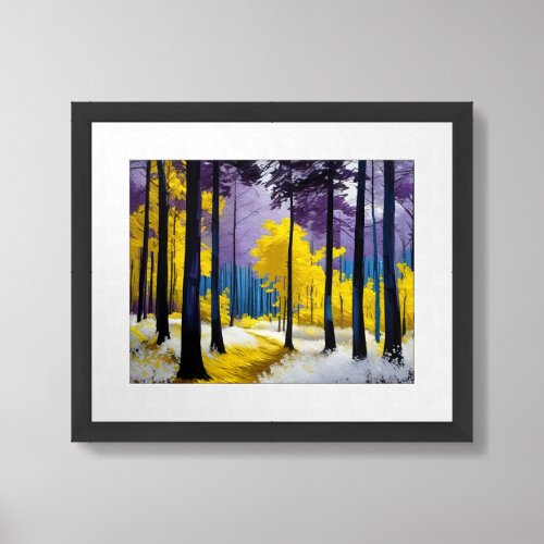 Vividly Purple and Yellow Blue Enchanted Forest Framed Art