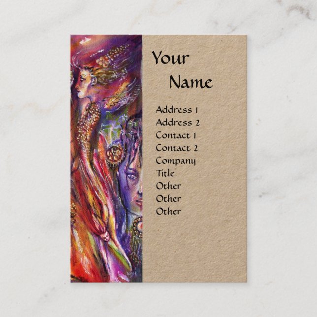 VIVIEN AND MERLIN Pink Purple Fantasy Kraft Business Card (Front)