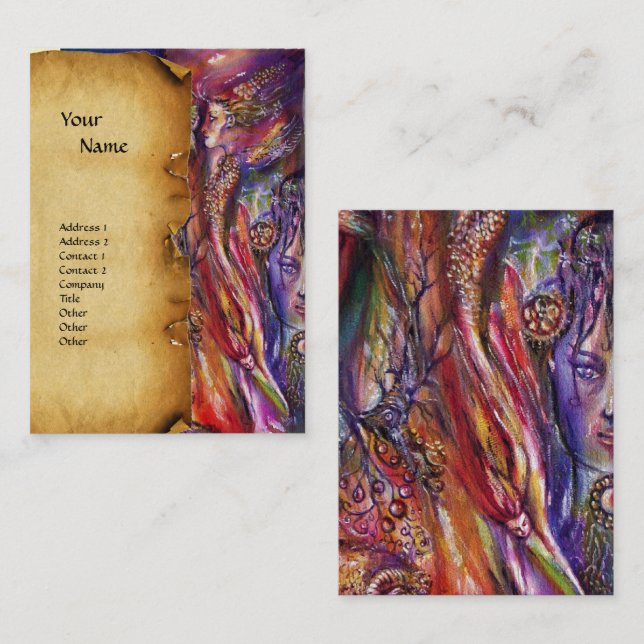 VIVIEN AND MERLIN Pink Purple Fantasy Parchment Business Card (Front/Back)