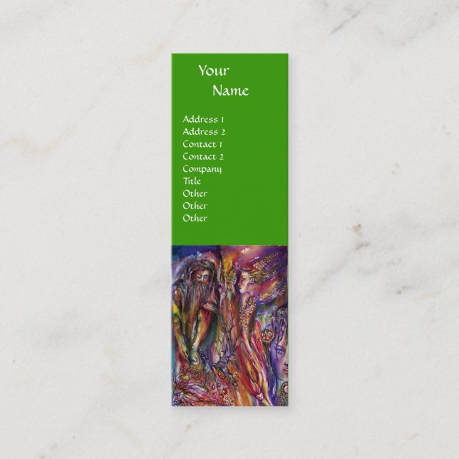 VIVIEN AND MERLIN Pink Purple Green Fantasy Mini Business Card (Front)