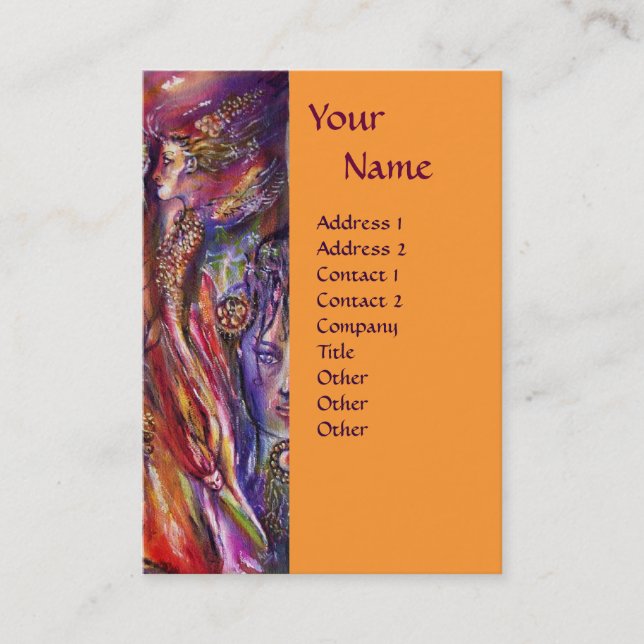 VIVIEN AND MERLIN Pink Purple Orange Fantasy Business Card (Front)