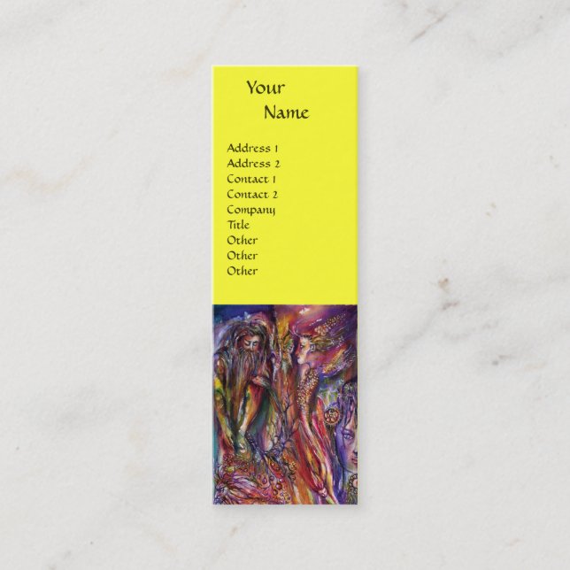 VIVIEN AND MERLIN Pink Purple Yellow Fantasy Mini Business Card (Front)