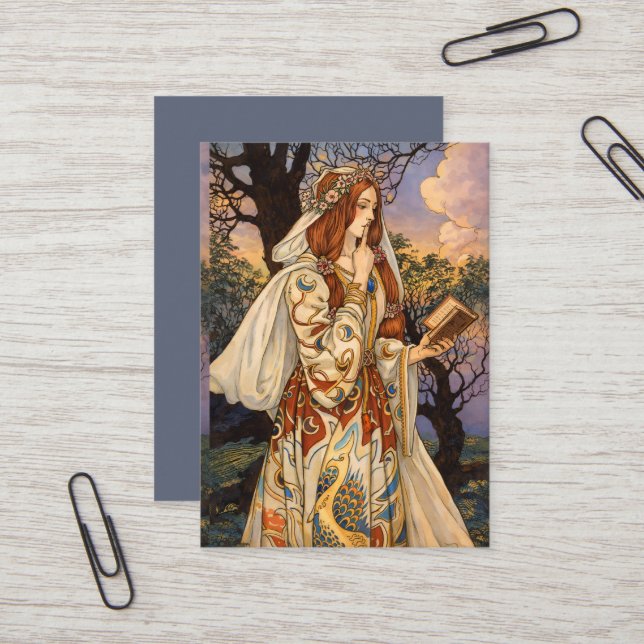 Vivien – Art Nouveau Enchantress Illustration Business Card (Front/Back In Situ)