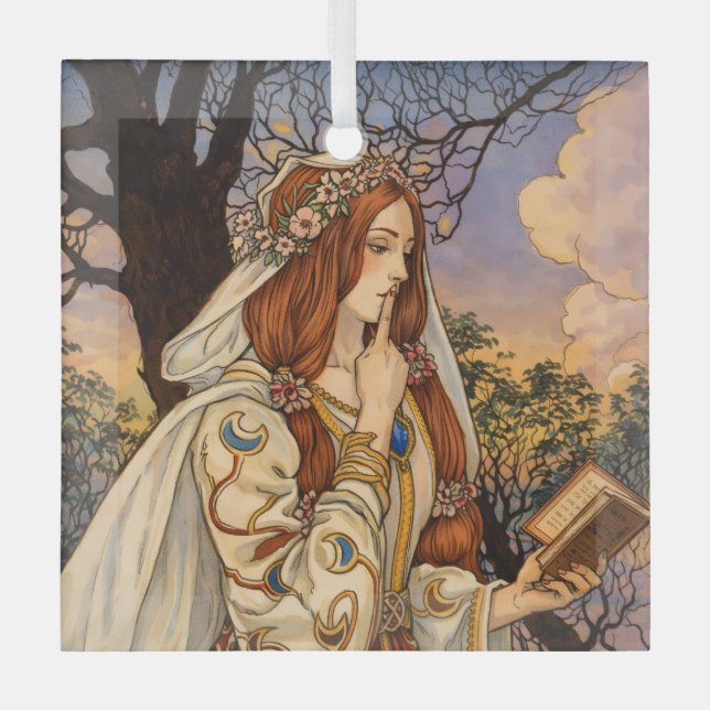 Vivien – Art Nouveau Enchantress Illustration Glass Ornament (Front)