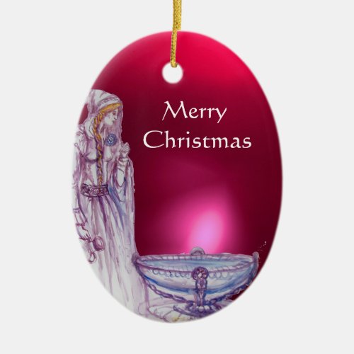 VIVIEN LADY OF THE LAKE Pink Blue Gemstone Ceramic Ornament