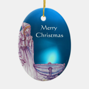 VIVIEN /LADY OF THE LAKE Red Blue Gemstone Ceramic Ornament