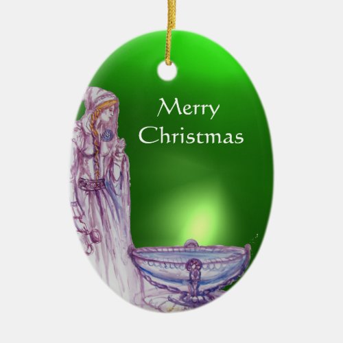 VIVIEN LADY OF THE LAKE  Red Green Gemstone Ceramic Ornament