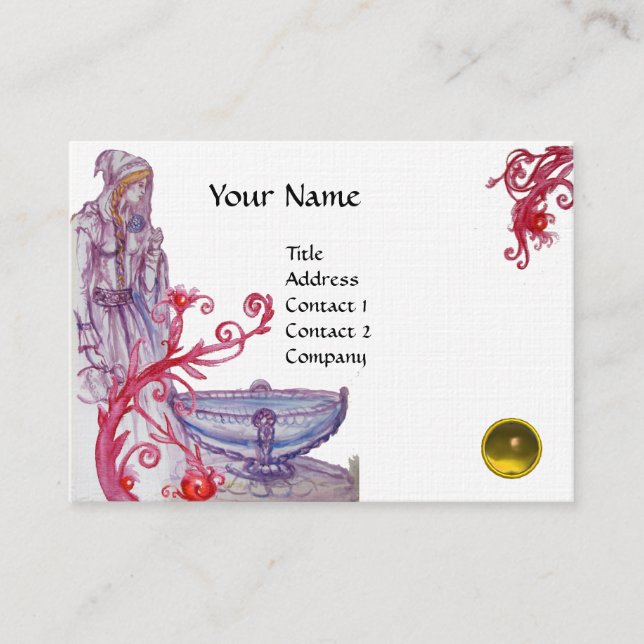 VIVIEN MONOGRAM gem yellow metallic linen Business Card (Front)