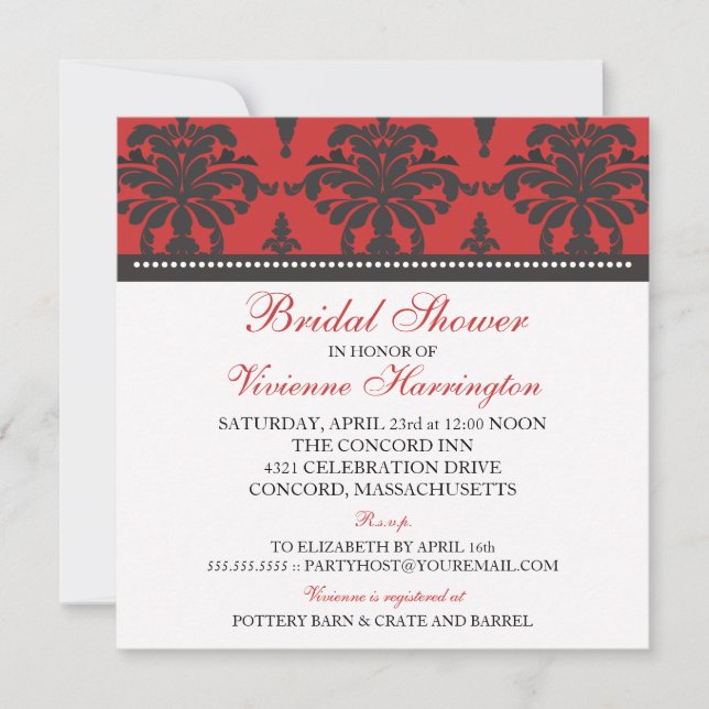 Vivienne Damask Bridal Shower Invitation (Front)
