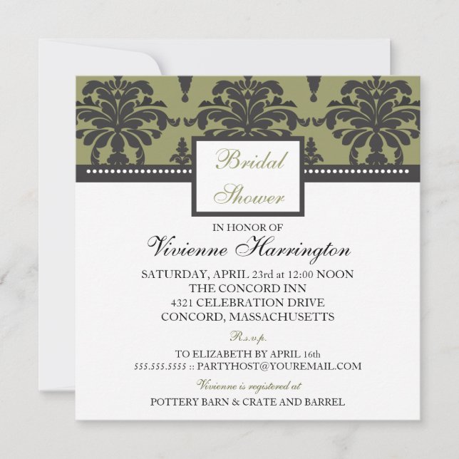 Vivienne Damask Bridal Shower Invitation (Front)