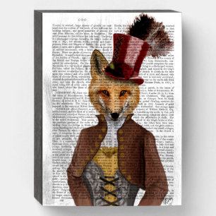 Vivienne Steampunk Fox Wooden Box Sign