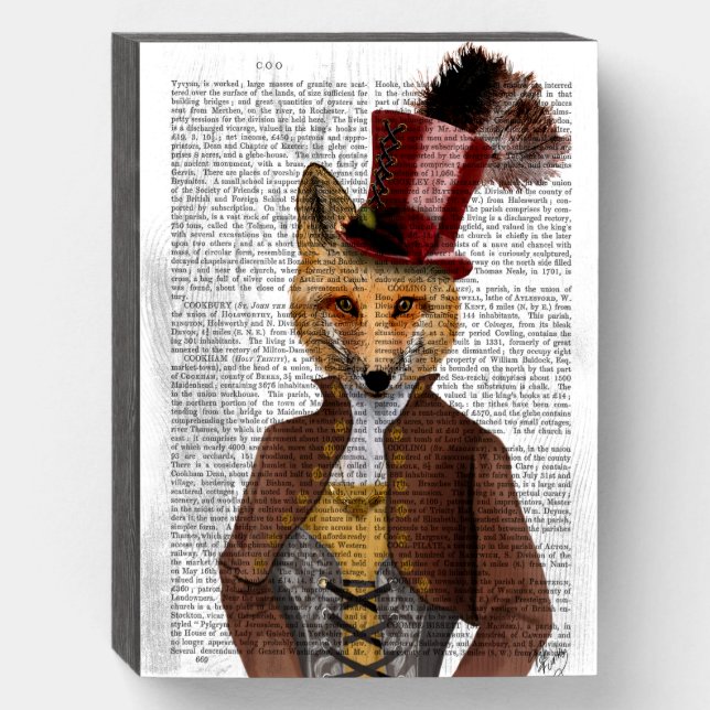 Vivienne Steampunk Fox Wooden Box Sign (Front Vertical)