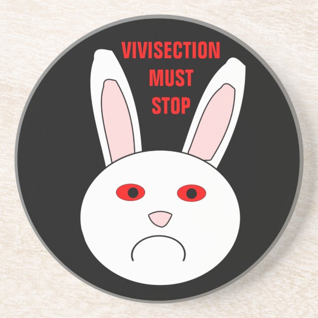 Vivisection Must Stop Sad Lab Rabbit Coasters (Front)