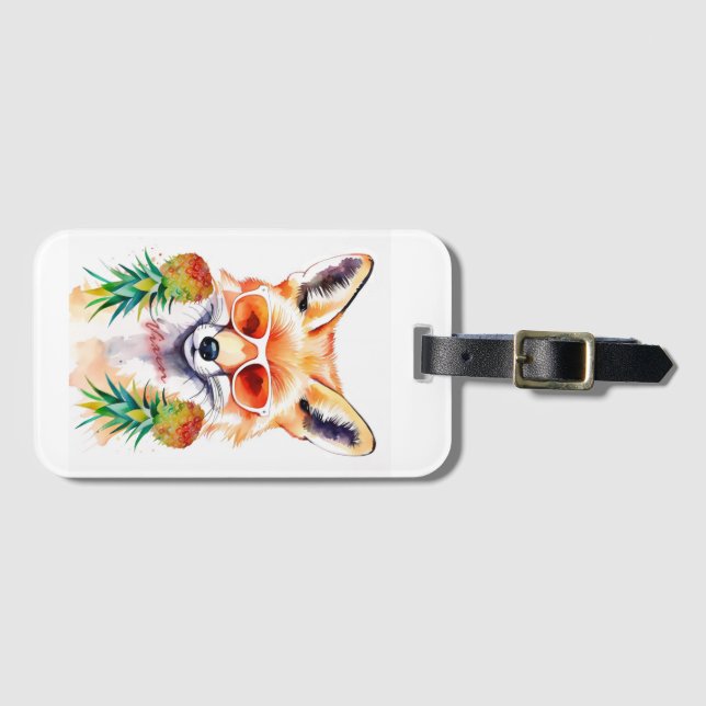 Vixen fox with upside-down pineapples  luggage tag (Front Horizontal)