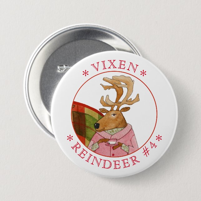 VIXEN REINDEER Round Pin Button (Front & Back)