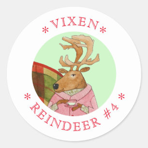 VIXEN REINDEER Small Round Stickers