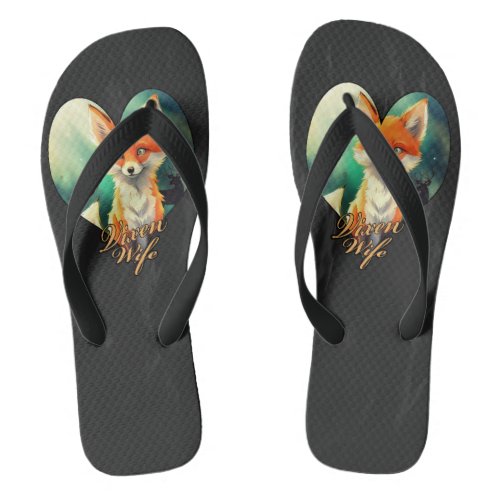 Vixen Wife cute fox with stag silhouette Flip Flops