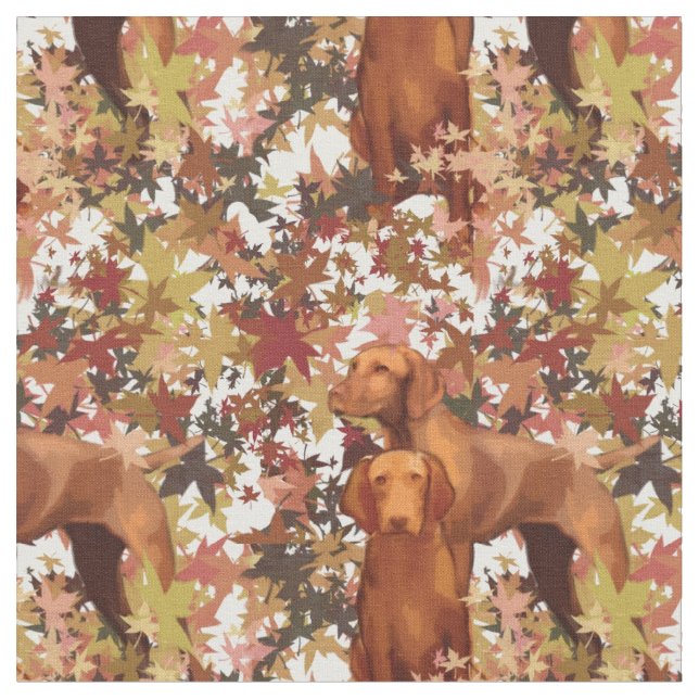 Vizsla and Autumn leaves fabric (Close Up)