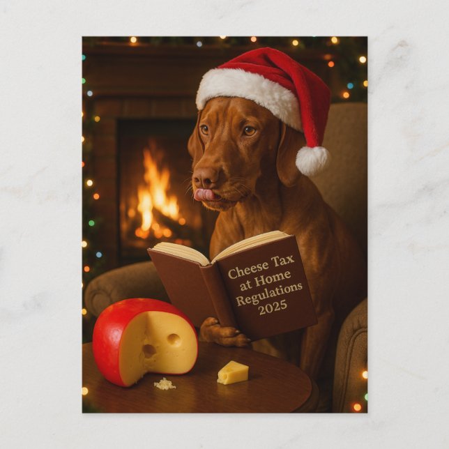 Vizsla 'Cheese Tax' Christmas postcard (Front)