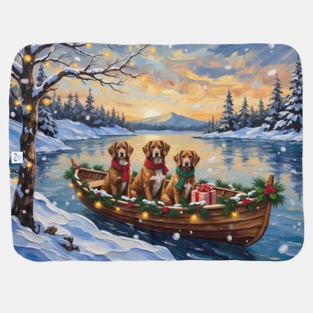 Vizsla Christmas Boat Holiday Baby Blanket (Back Horizontal)