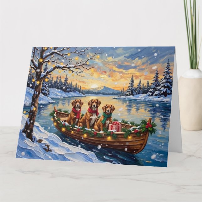 Vizsla Christmas Boat Holiday Card (Front)