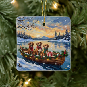 Vizsla Christmas Boat Holiday Ceramic Ornament