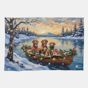 Vizsla Christmas Boat Holiday Kitchen Towel
