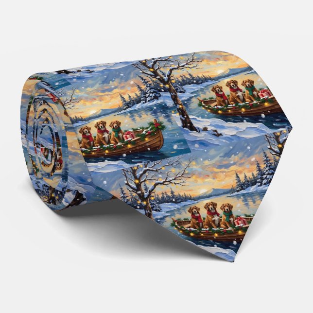 Vizsla Christmas Boat Holiday Neck Tie (Rolled)