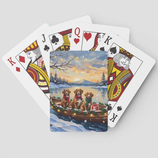 Vizsla Christmas Boat Holiday Poker Cards (Back)