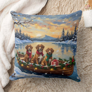 Vizsla Christmas Boat Holiday Throw Pillow