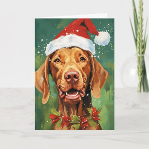 Vizsla Christmas brush painting artwork Card