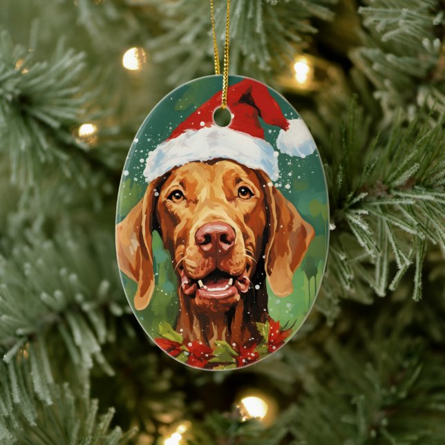 Vizsla Christmas brush painting artwork Ceramic Ornament (Tree)