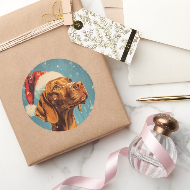 Vizsla Christmas Classic Round Sticker (Gifting)