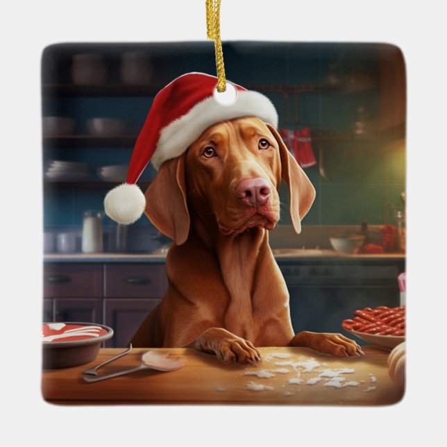 Vizsla Christmas Cookies Festive Holiday Ceramic Ornament (Front)