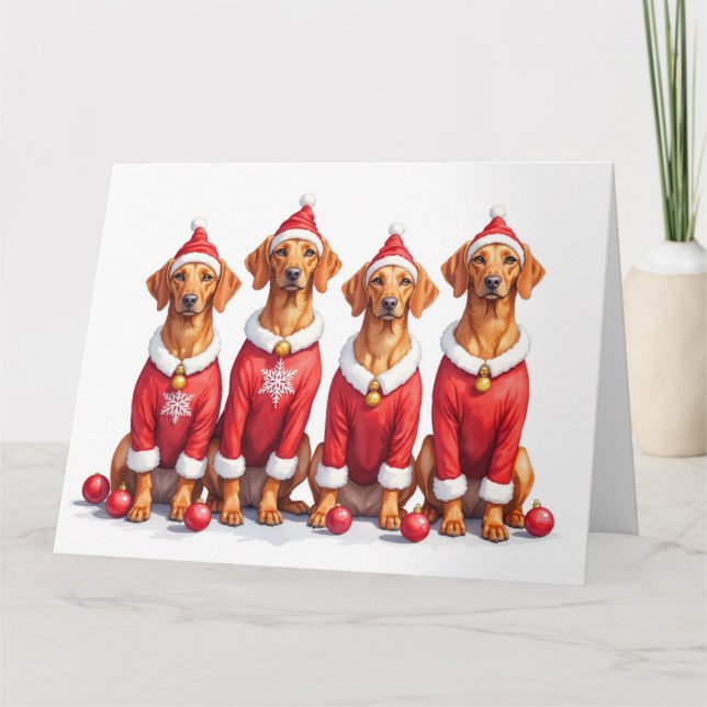 Vizsla Christmas Dress Santa Hat Card (Front)