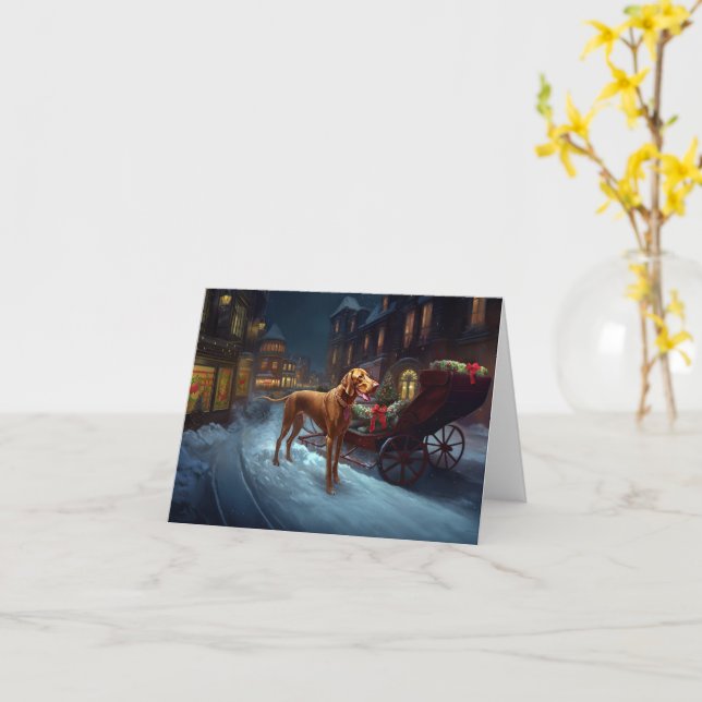 Vizsla Christmas Festive Season  Card (Yellow Flower)