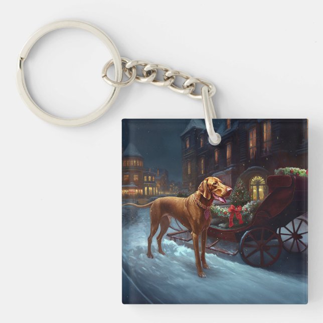 Vizsla Christmas Festive Season  Keychain (Front)