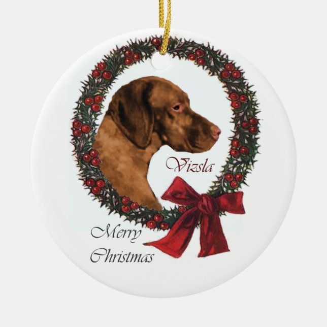 Vizsla Christmas Gifts Ceramic Ornament (Front)