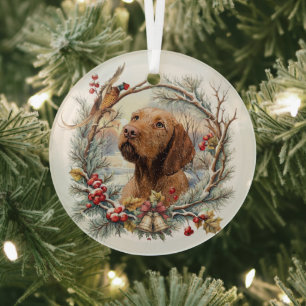 Vizsla Christmas  Glass Ornament