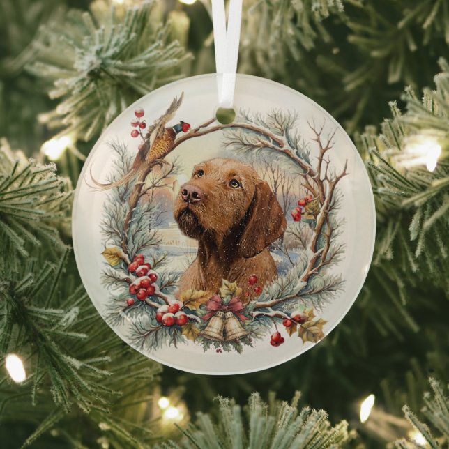 Vizsla Christmas  Glass Ornament (Insitu)