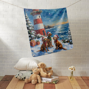Vizsla Christmas Lighthouse Holiday Baby Blanket