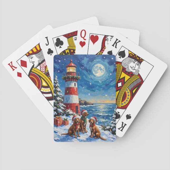 Vizsla Christmas Lighthouse Holiday Poker Cards (Back)