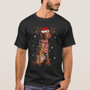 Vizsla Christmas Lights Santa Hat Dog Owner Xmas T-Shirt