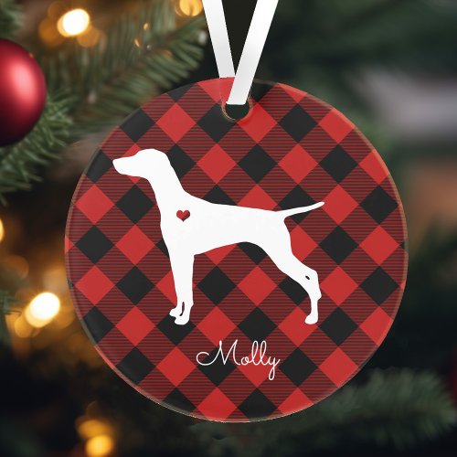 Vizsla Christmas Plaid Dog Name Ornament