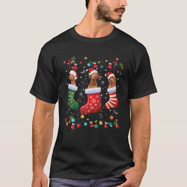 Vizsla Christmas Socks Funny Xmas Vizsla Dog Lover T-Shirt (Front)